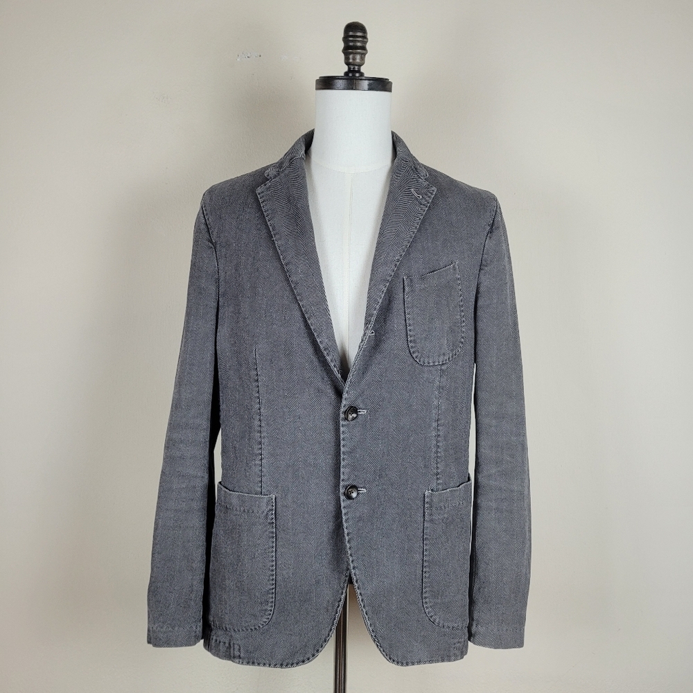 Fradi Blazer Jacket Mens IT54 US44 Gray Herringbone Single Breasted‎ Double Vent